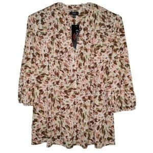 Cocomo Women's Plus Size 3X Pink Multicolor Gold Studded Pintuck 3/4 Sleeve Top